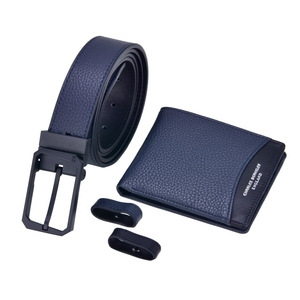Tumbled Leather Wallet & Tumbled Belt (Matte Black Buckle) Gift Set 